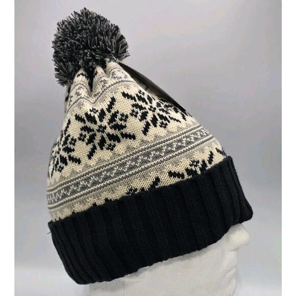 Ozark Trail Pom Snowflake Beanie Winter Fairisle Knit Cuff Hat NWT 3M Thinsulate - Picture 7 of 11